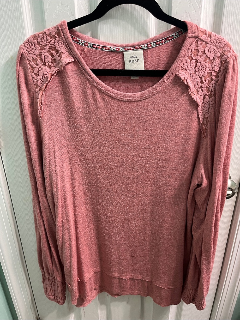 Knox Rose Dusty Rose Lace-Trim Long Sleeve Tee
